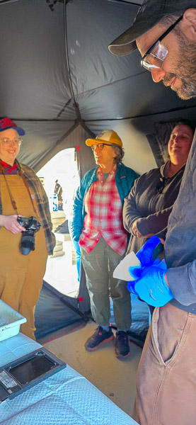 Inside the ice fishing tent darkroom